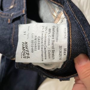 Naked & Famous Cashmere Denim Jeans - size 31